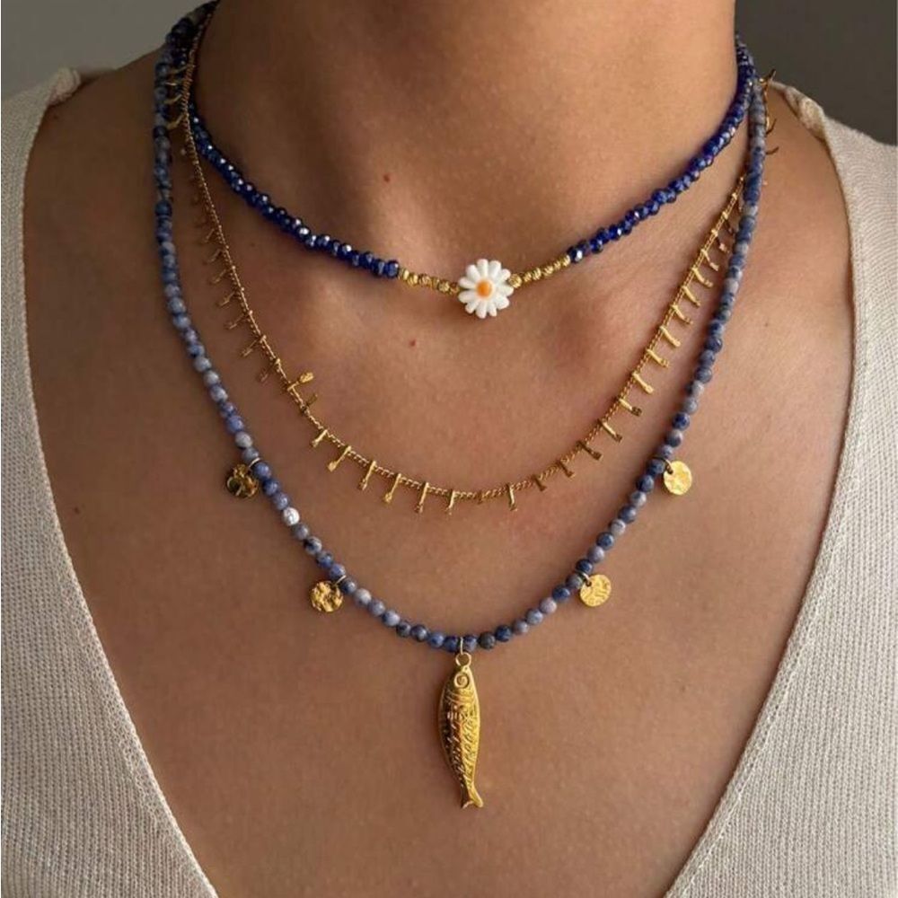 Daisy beaded necklace #1692